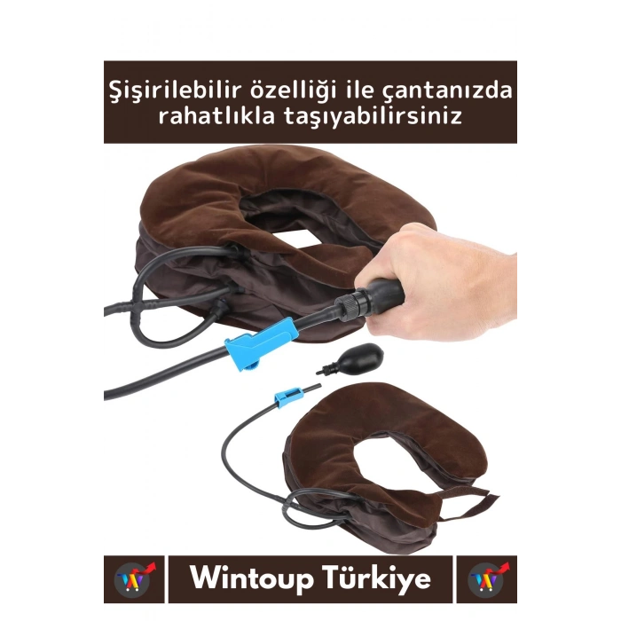 Özel Üretim Yüksek Kaliteli Ortopedik Şişirilebilir Pompalı Kompakt Seyahat Kamp Fıtık Boyun Yastığı