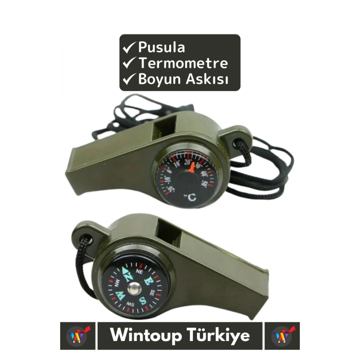 Çok Fonksiyonlu Kamp İzci Eğitim Deprem Termemotreli Pusulalı İpli Yüksek Sesli Hayatta Kalma Düdüğü