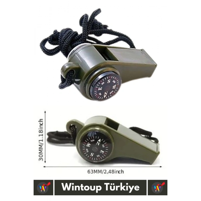 Çok Fonksiyonlu Kamp İzci Eğitim Deprem Termemotreli Pusulalı İpli Yüksek Sesli Hayatta Kalma Düdüğü