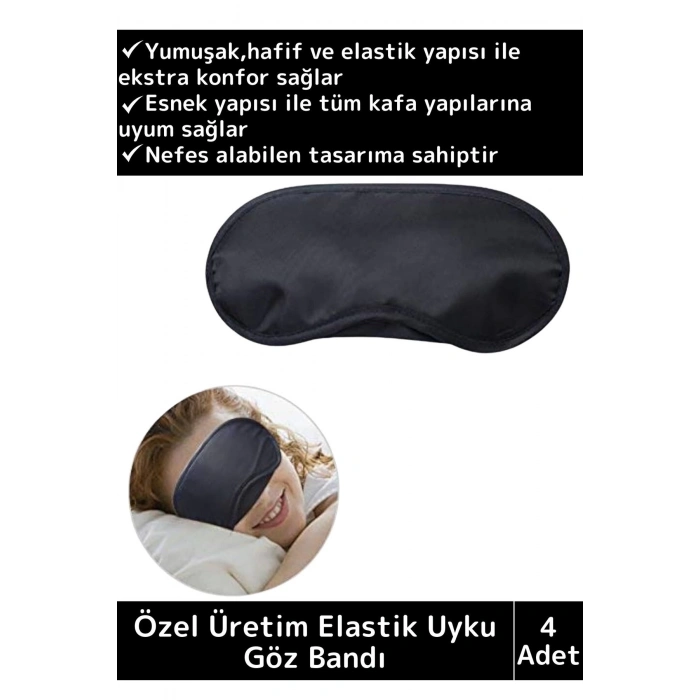 Özel Üretim Elastik Unisex Işık Önleyici Kamp Ev Yurt Uyku Maskesi Uyku Göz Bandı 4 Adet
