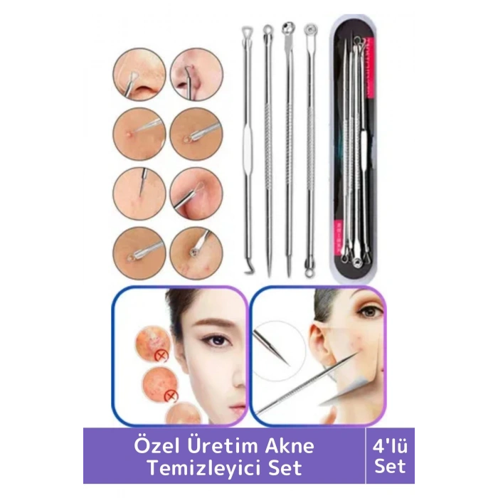 Özel Üretim Dayanıklı Tüm Ciltler İçin Uygun Yüz Bakım Akne Sivilce Siyah Nokta Temizleyici 4lü Set