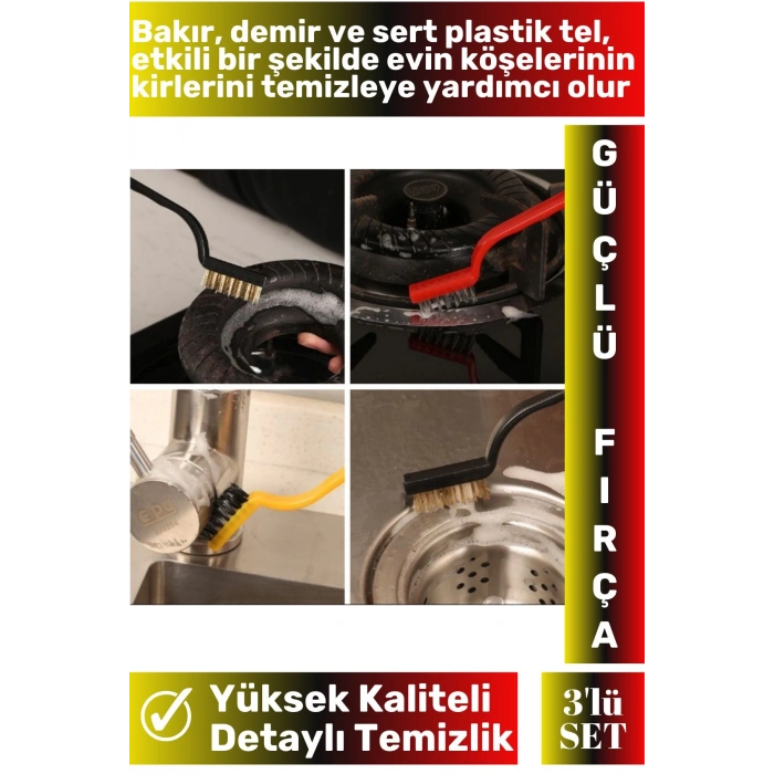 Özel Üretim Yüksek Kaliteli Mutfak Banyo Ocak Detaylı Temizlik 3lü Sert Tel Fırça Temizlik Seti