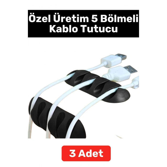 Yüksek Kaliteli Kompakt Yapıştırılabilir 5 Kanallı Kablo Düzenleyici Tutucu Kablo Organizeri 3 Adet