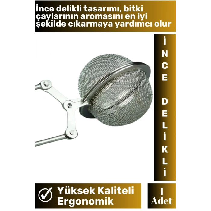 Premium Yüksek Kaliteli Ergonomik Çelik İnce Delikli Geniş Kulplu Bitki Çayı Demleme Süzgeci
