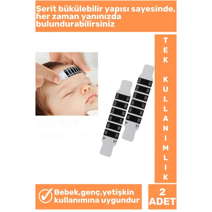Özel Üretim Tüm Yaşlar İçin Uygun Şerit Bükülebilir Tek Kullanımlık Çocuk Bebek Ateş Ölçer 2 Adet