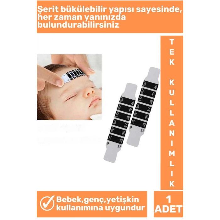 Özel Üretim Tüm Yaşlar İçin Uygun Şerit Bükülebilir Tek Kullanımlık Çocuk Bebek Ateş Ölçer 1 Adet