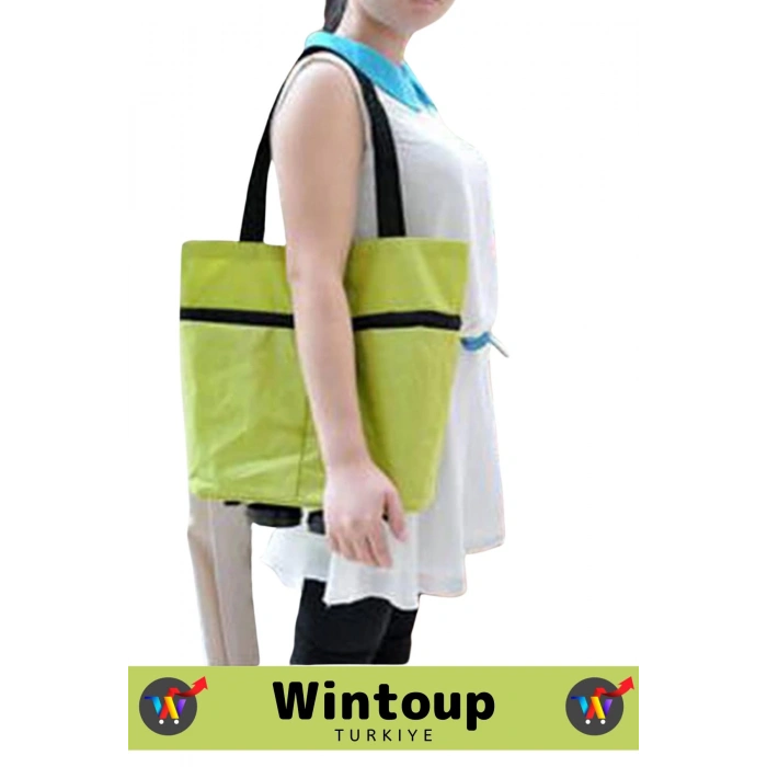 Premium Seri Yüksek Kaliteli Kompakt Katlanabilir Omuz Çantası Tasarımlı Su Geçirmez Pazar Arabası