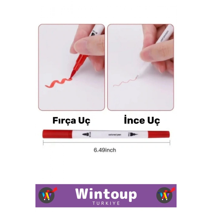 Yüksek Kaliteli Yoğun Pigmentli 24 Renkli Fermuarlı Çantalı Fırça&İnce Çift Uçlu Fırça Kalem Seti