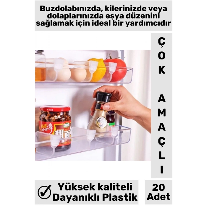 Yüksek Kaliteli Kompakt Dayanıklı Plastik Buzdolabı Kilim Dolap İçi Çok Amaçlı Raf Ayırıcı 20 Adet