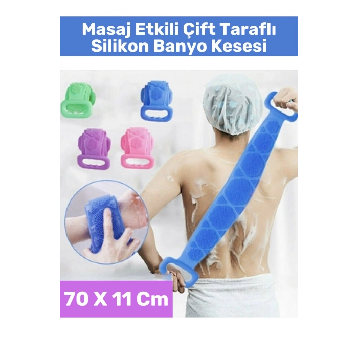Premium Seri Yüksek Kaliteli Ergonomik Tutma Saplı Masaj Etkili Çift Taraflı Silikon Banyo Kesesi