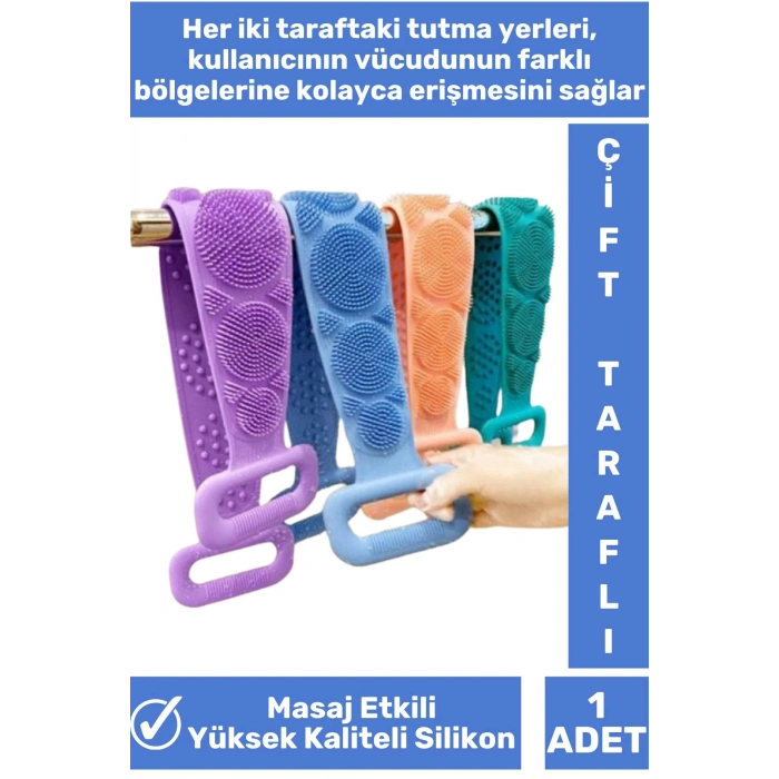 Premium Seri Yüksek Kaliteli Ergonomik Tutma Saplı Masaj Etkili Çift Taraflı Silikon Banyo Kesesi