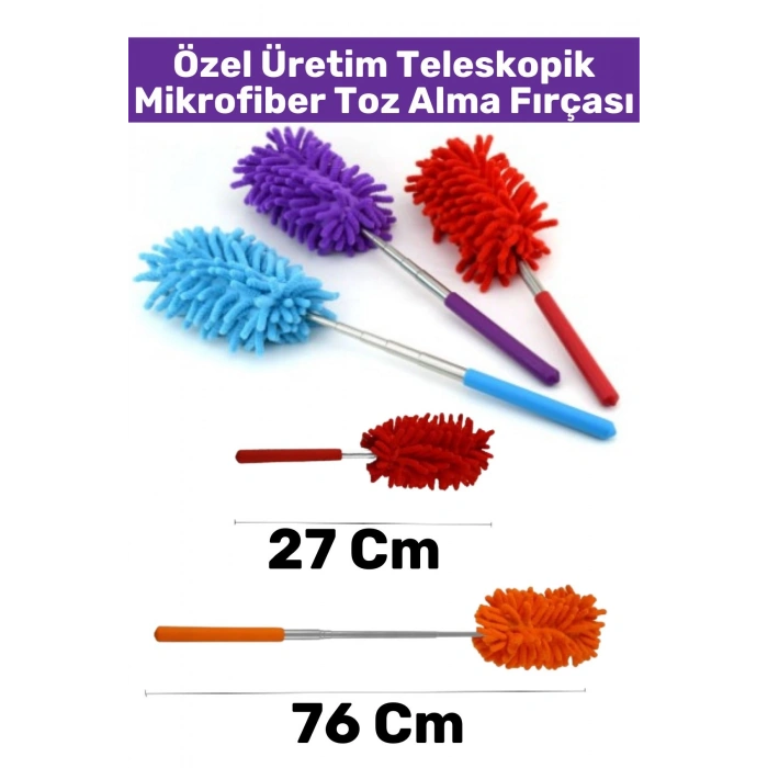 Özel Yüksek Kaliteli Kompakt Uzayabilen Teleskopik Mutfak Banyo Temizlik Mikrofiber Toz Alma Fırçası