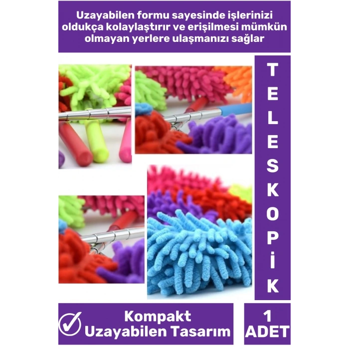 Özel Yüksek Kaliteli Kompakt Uzayabilen Teleskopik Mutfak Banyo Temizlik Mikrofiber Toz Alma Fırçası