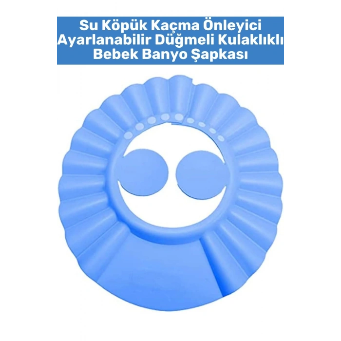 Premium Sağlıklı Malzeme Su Köpük Kaçma Önleyen Ayarlanabilir Düğmeli Kulaklıklı Bebek Banyo Şapkası