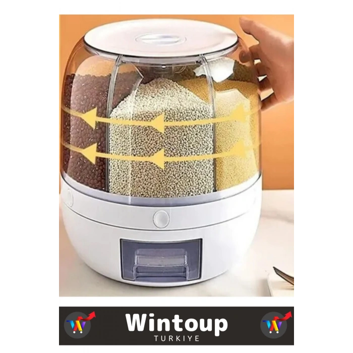 Yüksek Kaliteli Ergonomik Pratik 360° Döner 6 X 1 Lt Kapasiteli Mutfak Kuru Gıda Bakliyat Organizeri