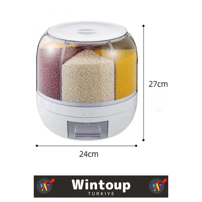 Yüksek Kaliteli Ergonomik Pratik 360° Döner 6 X 1 Lt Kapasiteli Mutfak Kuru Gıda Bakliyat Organizeri