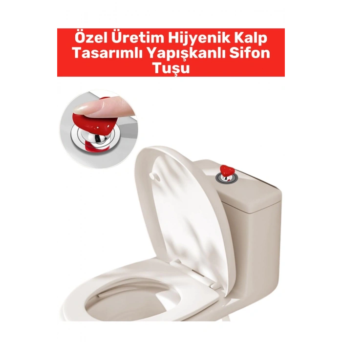Özel Tasarım Montaj Gerektirmeyen Hijyenik Kalp Tasarımlı Yapışkanlı Klozet Sifon Tuşu