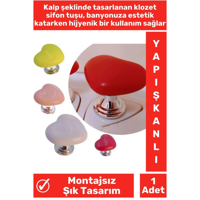 Özel Tasarım Montaj Gerektirmeyen Hijyenik Kalp Tasarımlı Yapışkanlı Klozet Sifon Tuşu