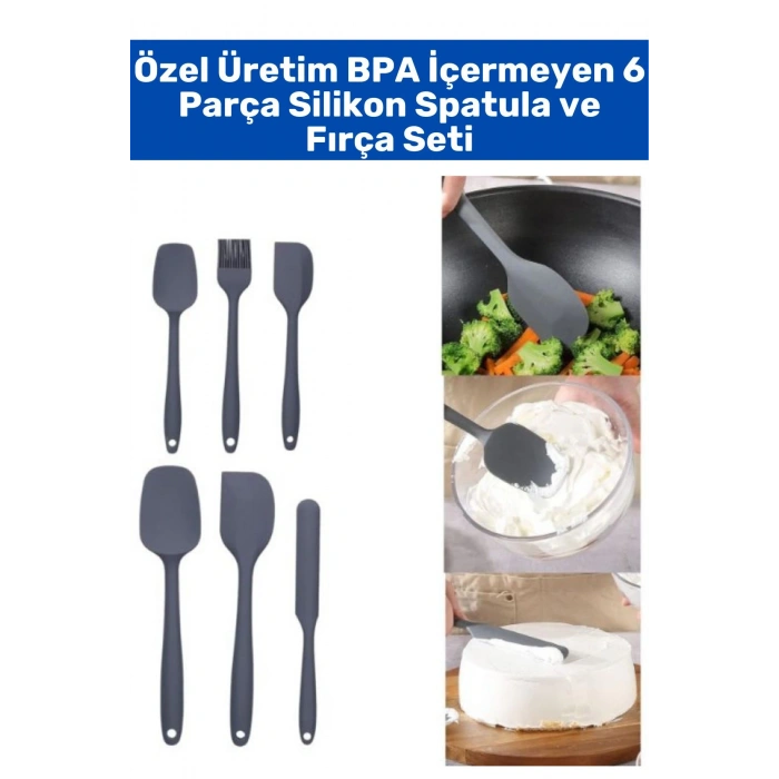 Özel Seri Gıda Sınıfı BPA İçermeyen Mutfak Yemek Hazırlık Pratik 6 Parça Silikon Spatula Fırça Seti