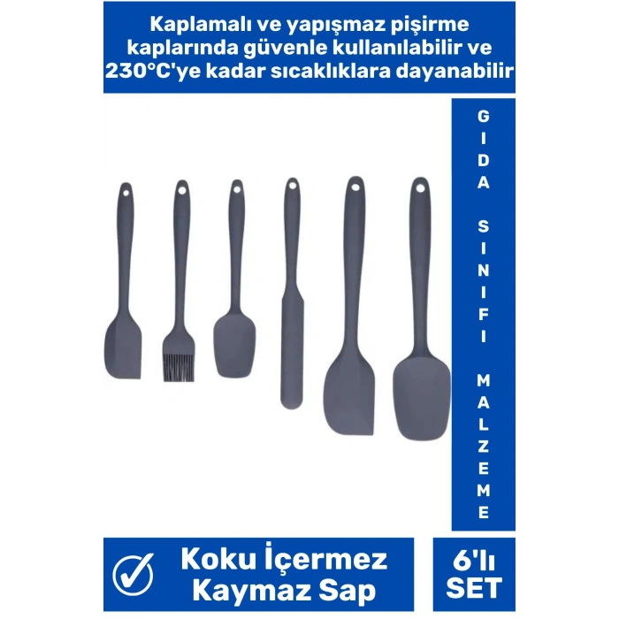 Özel Seri Gıda Sınıfı BPA İçermeyen Mutfak Yemek Hazırlık Pratik 6 Parça Silikon Spatula Fırça Seti
