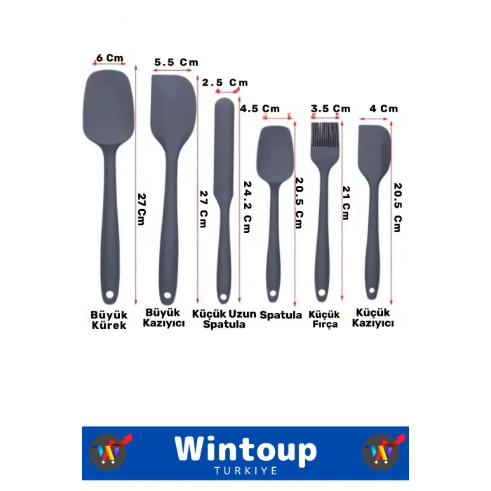 Özel Seri Gıda Sınıfı BPA İçermeyen Mutfak Yemek Hazırlık Pratik 6 Parça Silikon Spatula Fırça Seti