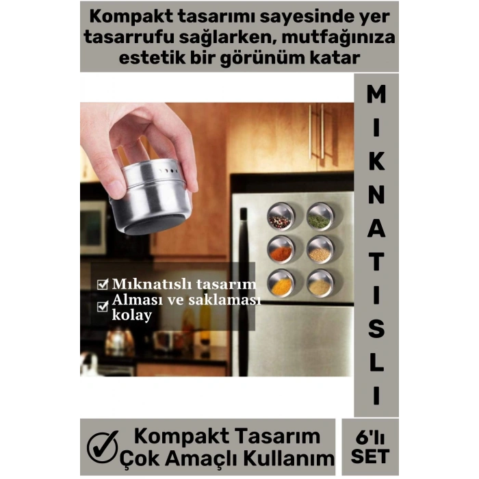 Premium Kompakt Yüksek Kaliteli Çelik Mıknatıslı Kuru Gıda Bakliyat Baharatlık 6lı Set