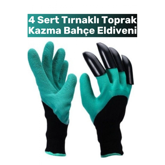 Özel Üretim Kauçuk ABS Plastik Delinmeye Dirençli 4 Sert Tırnaklı Kazma Dikme Kazıma Bahçe Eldiveni