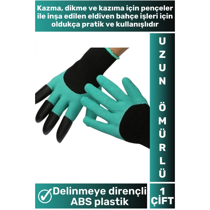 Özel Üretim Kauçuk ABS Plastik Delinmeye Dirençli 4 Sert Tırnaklı Kazma Dikme Kazıma Bahçe Eldiveni