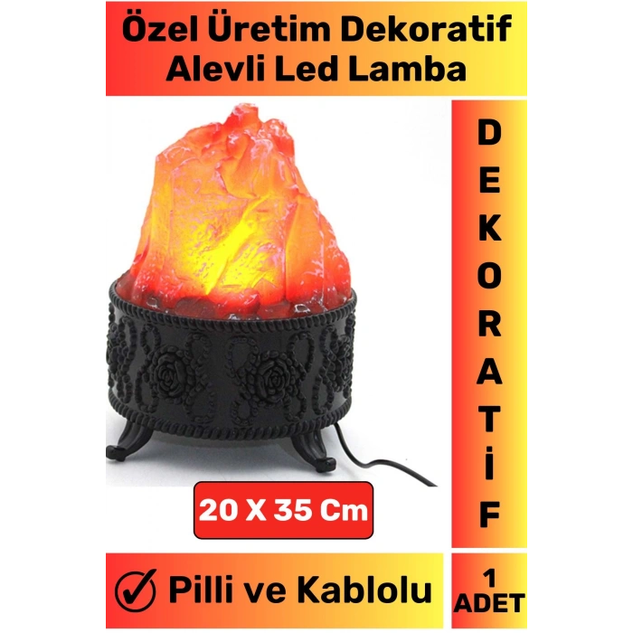 Premium Gerçekçi Ateş Görünümü Ev Ofis Kullanım Şık Dekoratif Hediyelik Pilli Kablolu Led Alev Lamba