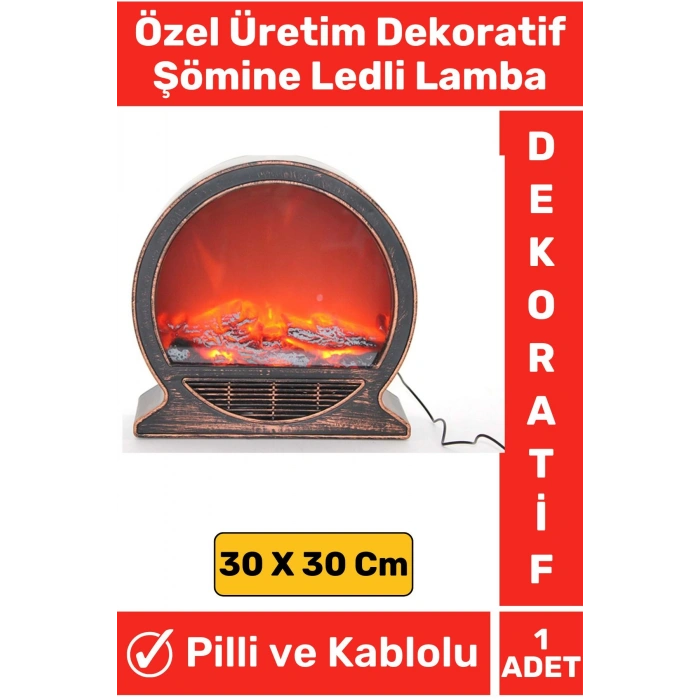 Gerçek Ateş Görünümlü Ofis Ev Dekoratif Hediyelik Pilli Kablolu Kullanım Şömine Ledli Lamba