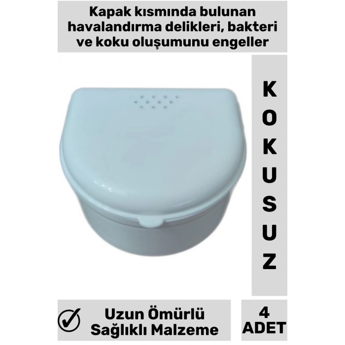 Yüksek Kaliteli Koku Bakteri Oluşumu Önleyici Delikli Kapak Hijyenik Protez Diş Saklama Kabı 4 Adet