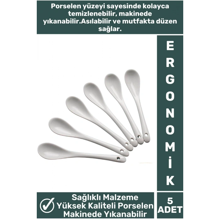 Özel Dayanıklı Sağlıklı Malzeme Ergonomik Kolay Temizlenir Asılabilir Porselen Baharat Kaşığı 5 Adet