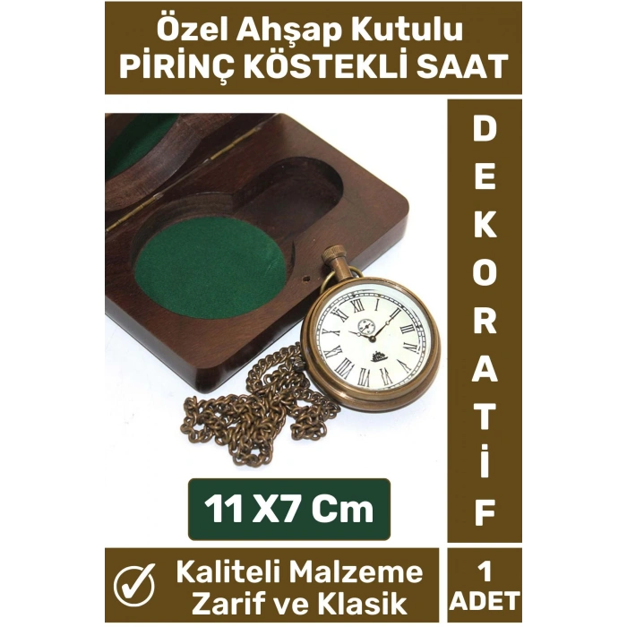 Özel Seri Ahşap Kutulu Klasik Vintage Dekoratif Erkek Arkadaşa Hediyelik Pirinç Köstekli Saat