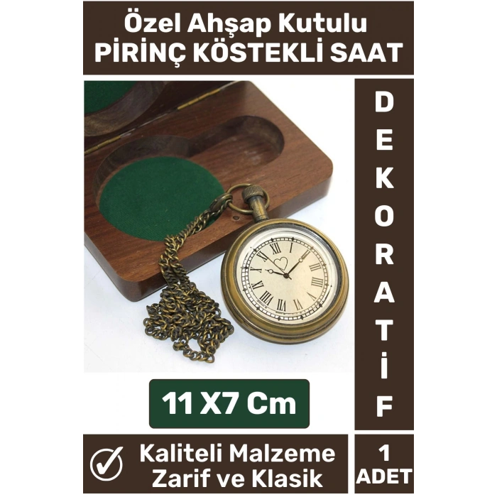 Premium Özel Ahşap Kutulu Klasik Vintage Dekoratif Erkek Arkadaşa Hediyelik Pirinç Köstekli Saat