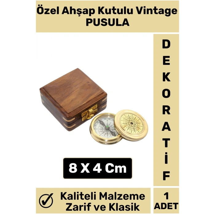 Özel Model Kaliteli Klasik Vintage Erkek Arkadaşa Hediyelik Ev Ofis Dekoratif Ahşap Kutulu Pusula