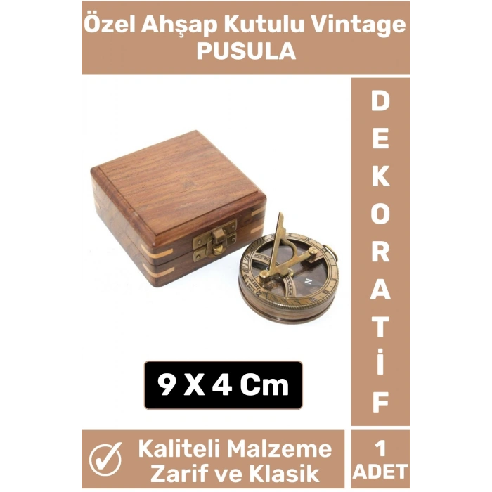 Premium Yüksek Kalite Klasik Vintage Erkek Arkadaşa Hediyelik Ev Ofis Dekoratif Ahşap Kutulu Pusula