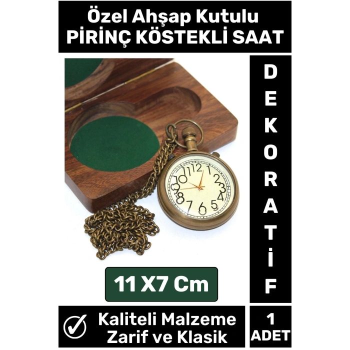 Özel Tasarım Ahşap Kutulu Klasik Vintage Dekoratif Erkek Arkadaşa Hediyelik Pirinç Köstekli Saat