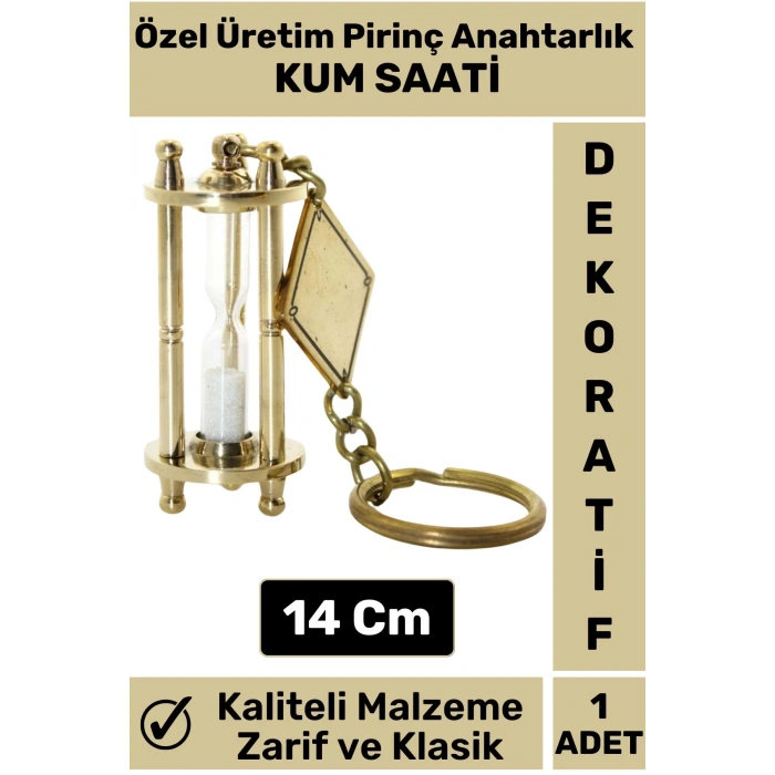 Premium Yüksek Kaliteli Dayanıklı Dekoratif Şık Hediyelik Nostaljik Pirinç KUM SAATİ Anahtarlık