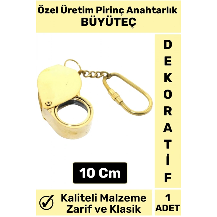 Premium Yüksek Kaliteli Dayanıklı Dekoratif Şık Hediyelik Nostaljik Pirinç BÜYÜTEÇ Anahtarlık