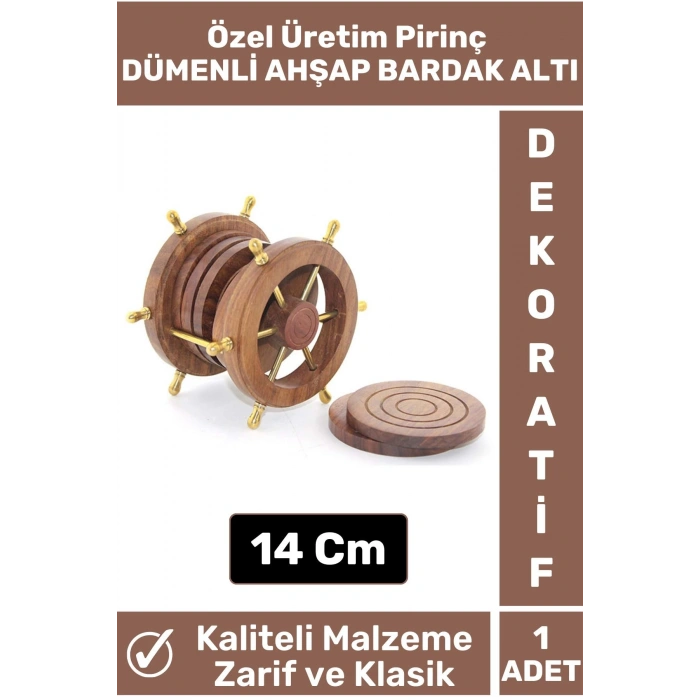 Özel Yüksek Kaliteli Şık Dekoratif Hediyelik Denizcilik Tasarım Pirinç DÜMENLİ AHŞAP BARDAK ALTI