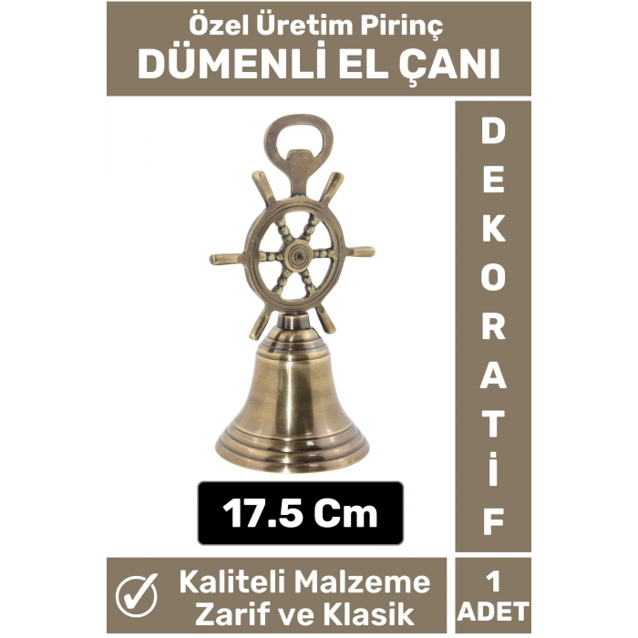 Premium Yüksek Kaliteli Özel Şık Dekoratif Hediyelik Biblo Denizcilik Tasarım Pirinç DÜMENLİ EL ÇANI