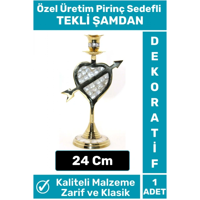 Özel Model Yüksek Kaliteli Dekoratif Şık Tasarım Hediyelik Biblo Mumluk Pirinç Sedefli TEKLİ ŞAMDAN