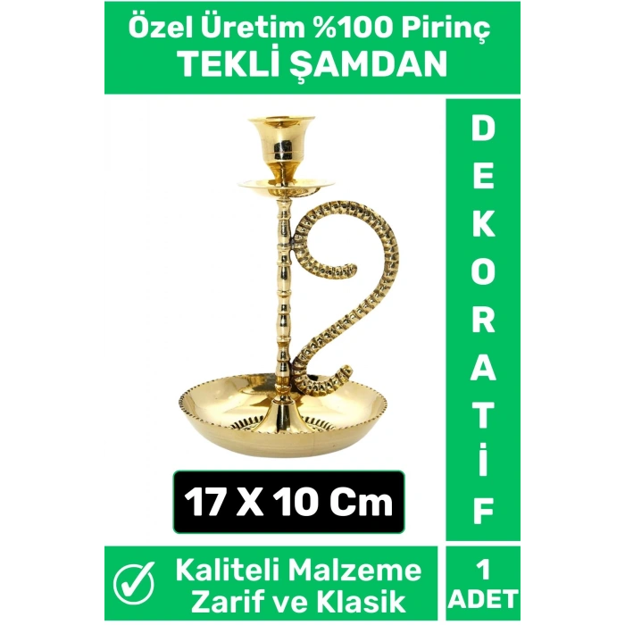 Premium Yüksek Kaliteli Dekoratif Şık Tasarım Hediyelik Biblo Mumluk %100 Pirinç TEKLİ ŞAMDAN