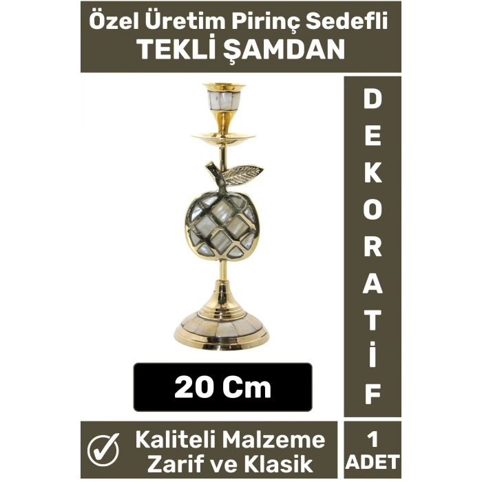Premium Yüksek Kaliteli Dekoratif Şık Tasarım Hediyelik Biblo Mumluk Pirinç Sedefli TEKLİ ŞAMDAN