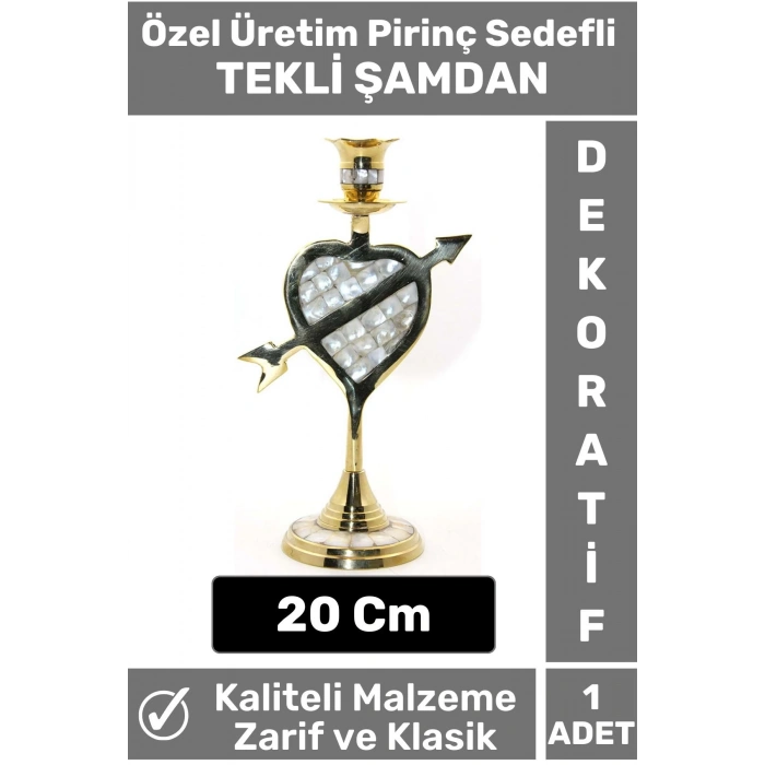 Özel Seri Yüksek Kaliteli Dekoratif Şık Tasarım Hediyelik Biblo Mumluk Pirinç Sedefli TEKLİ ŞAMDAN
