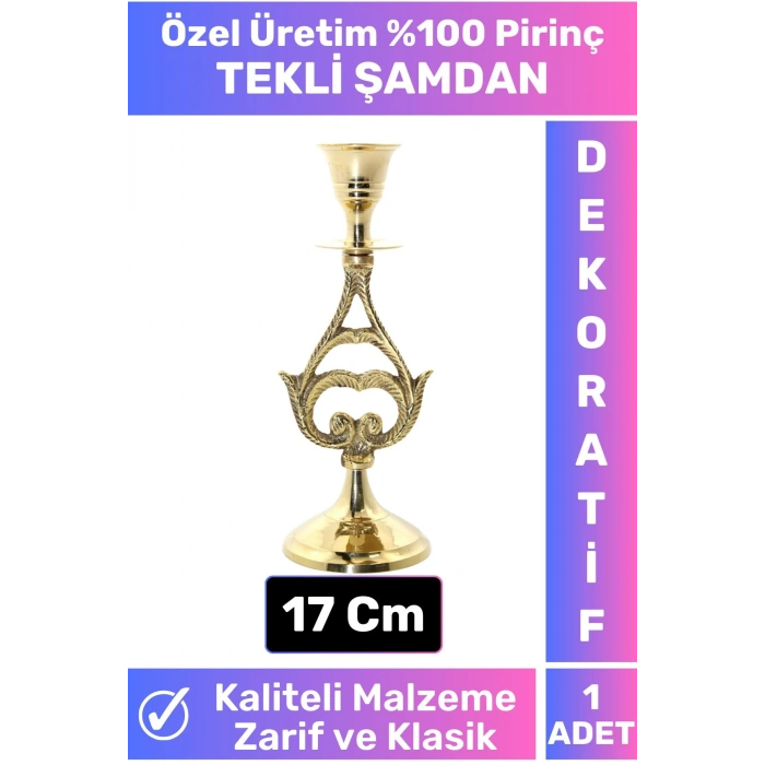 Özel Tasarım Kaliteli Dayanıklı Şık Tasarım Dekoratif Hediye Biblo Mumluk %100 Pirinç TEKLİ ŞAMDAN