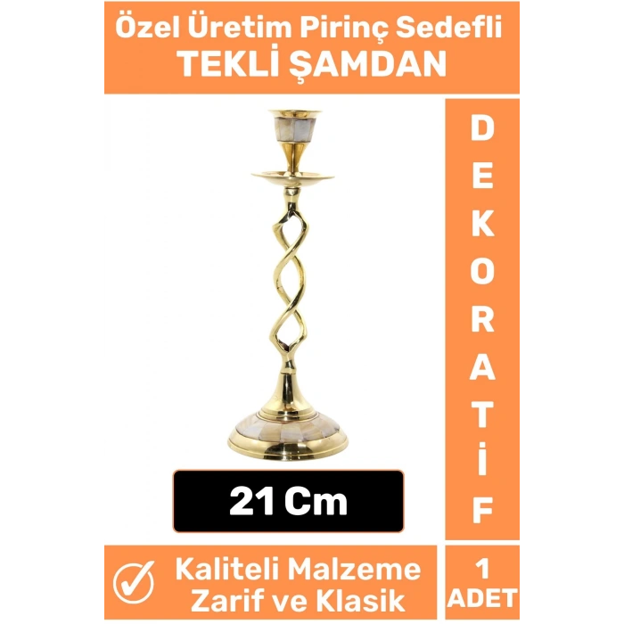 Yüksek Kaliteli Dayanıklı Dekoratif Şık Tasarım Hediyelik Biblo Mumluk Pirinç Sedefli TEKLİ ŞAMDAN