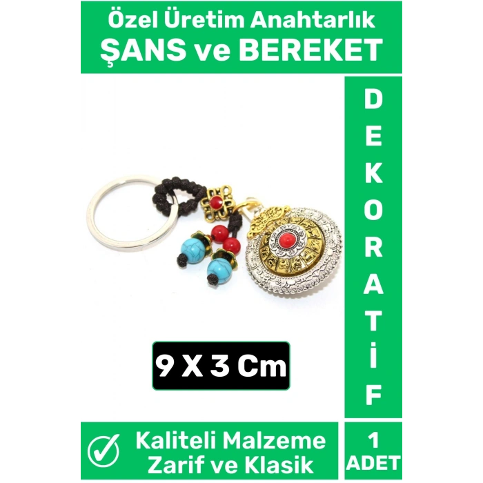 Özel Üretim Yüksek Kaliteli Dayanıklı Dekoratif Şık Hediyelik ŞANS VE BEREKET Motifli Anahtarlık