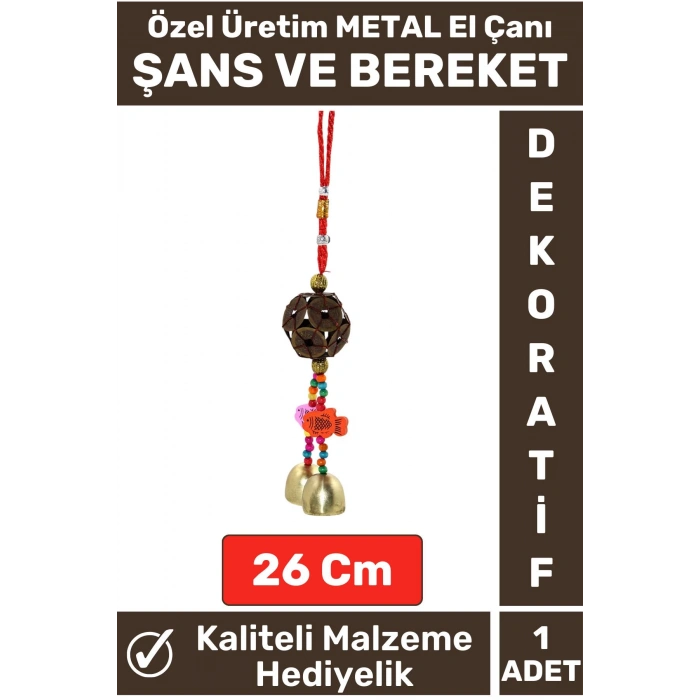 Premium Yüksek Kaliteli Şık Dekoratif Biblo Hediyelik Ev Ofis İnanış ŞANS VE BEREKET Metal El Çanı