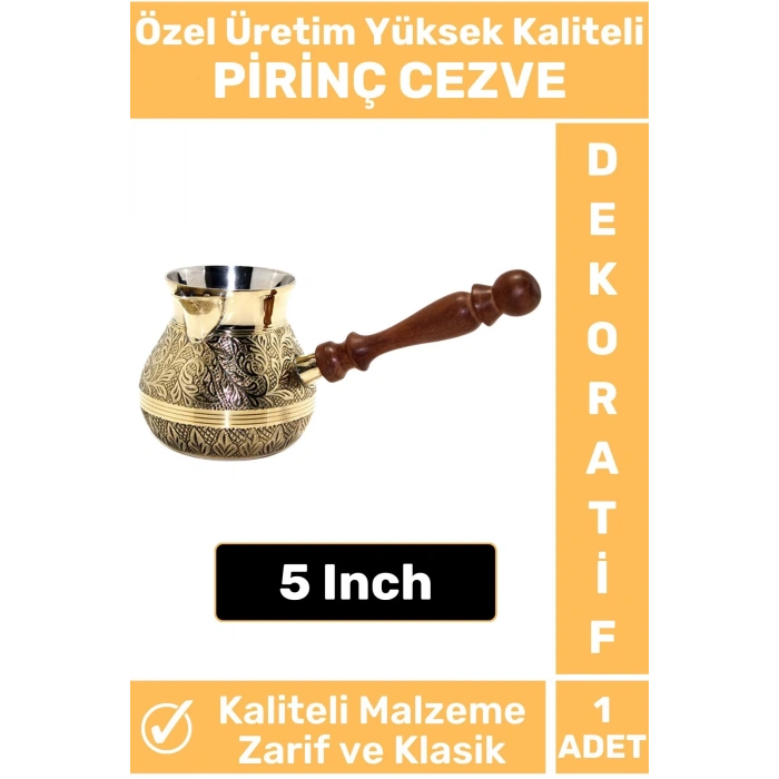 Özel Yüksek Kalite Isı İletkeni Kolay Temizlenir Estetik Dekoratif Türk Kahvesi Pirinç Cezve 5 Inch